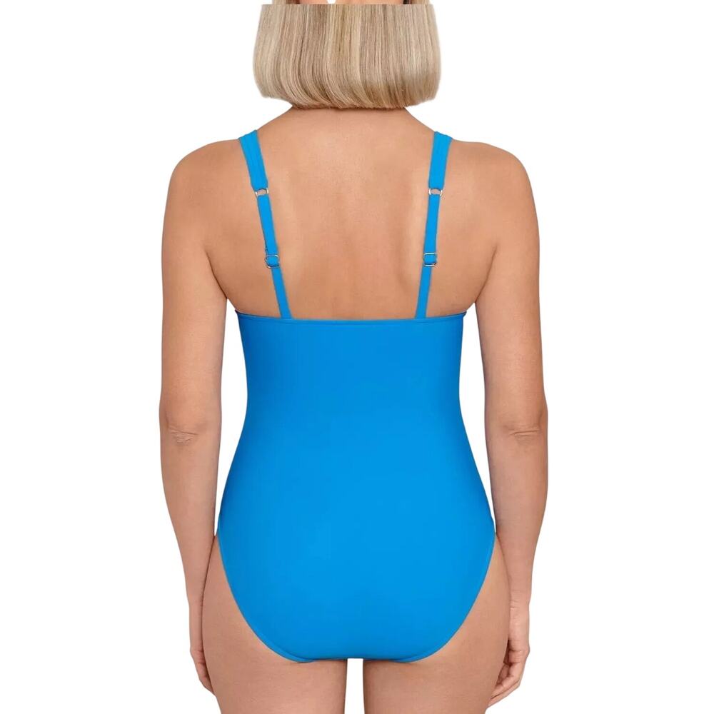 Swim Solutions Women's Tummy-Control Plunge One-Piece Swimsuit In Copen Blue - Picture 2 of 6